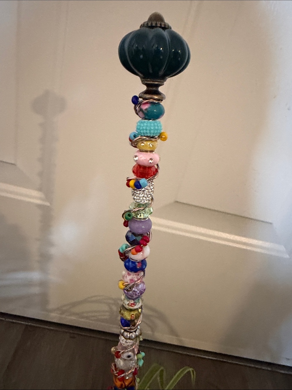 Handmade Multicolor Beaded Plant Stake - 18”Decorative Garden Art